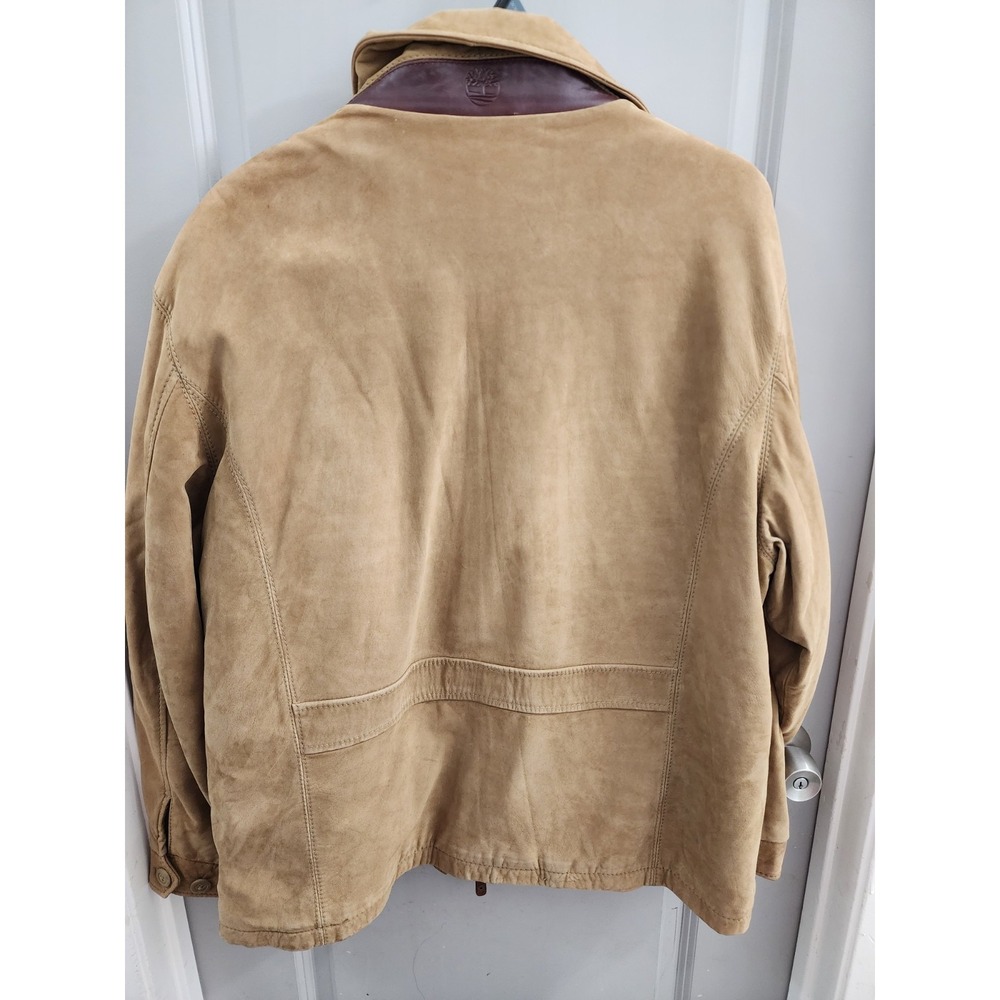 Timberland Leather Gear Jacket XL Tan Genuine Cowhide Quilted Field Coat - Picture 10 of 16